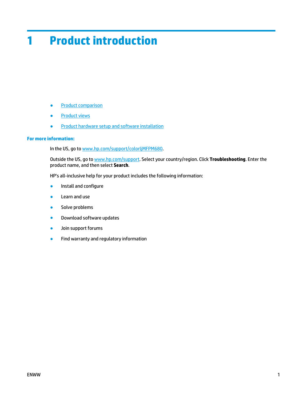 Product introduction, 1 product introduction, 1product introduction | HP Color LaserJet Enterprise Multifunction M680 Printer series User Manual | Page 13 / 198