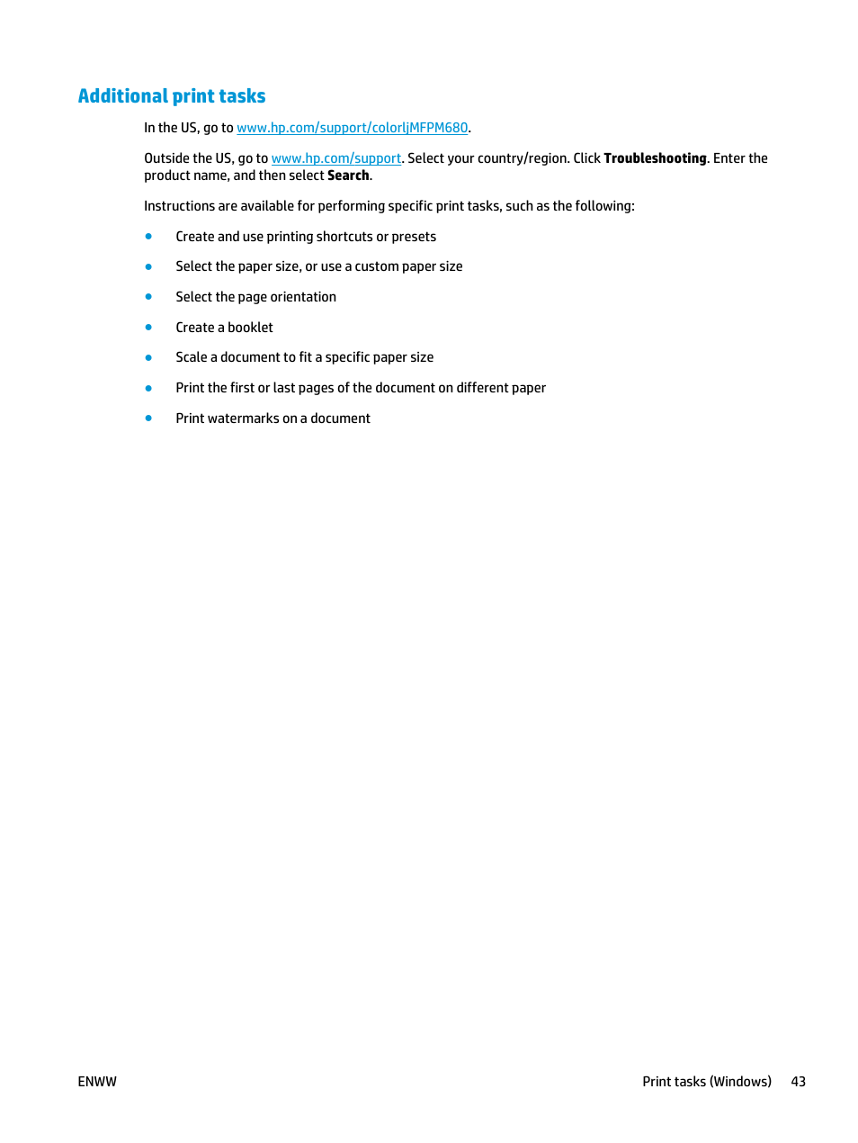 Additional print tasks | HP Color LaserJet Enterprise Multifunction M680 Printer series User Manual | Page 55 / 198