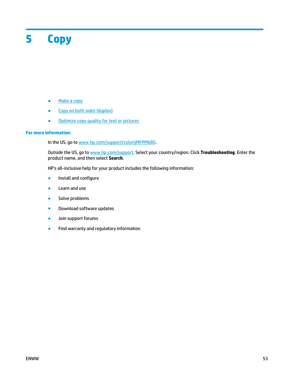 Copy, 5 copy, 5copy | HP Color LaserJet Enterprise Multifunction M680 Printer series User Manual | Page 65 / 198