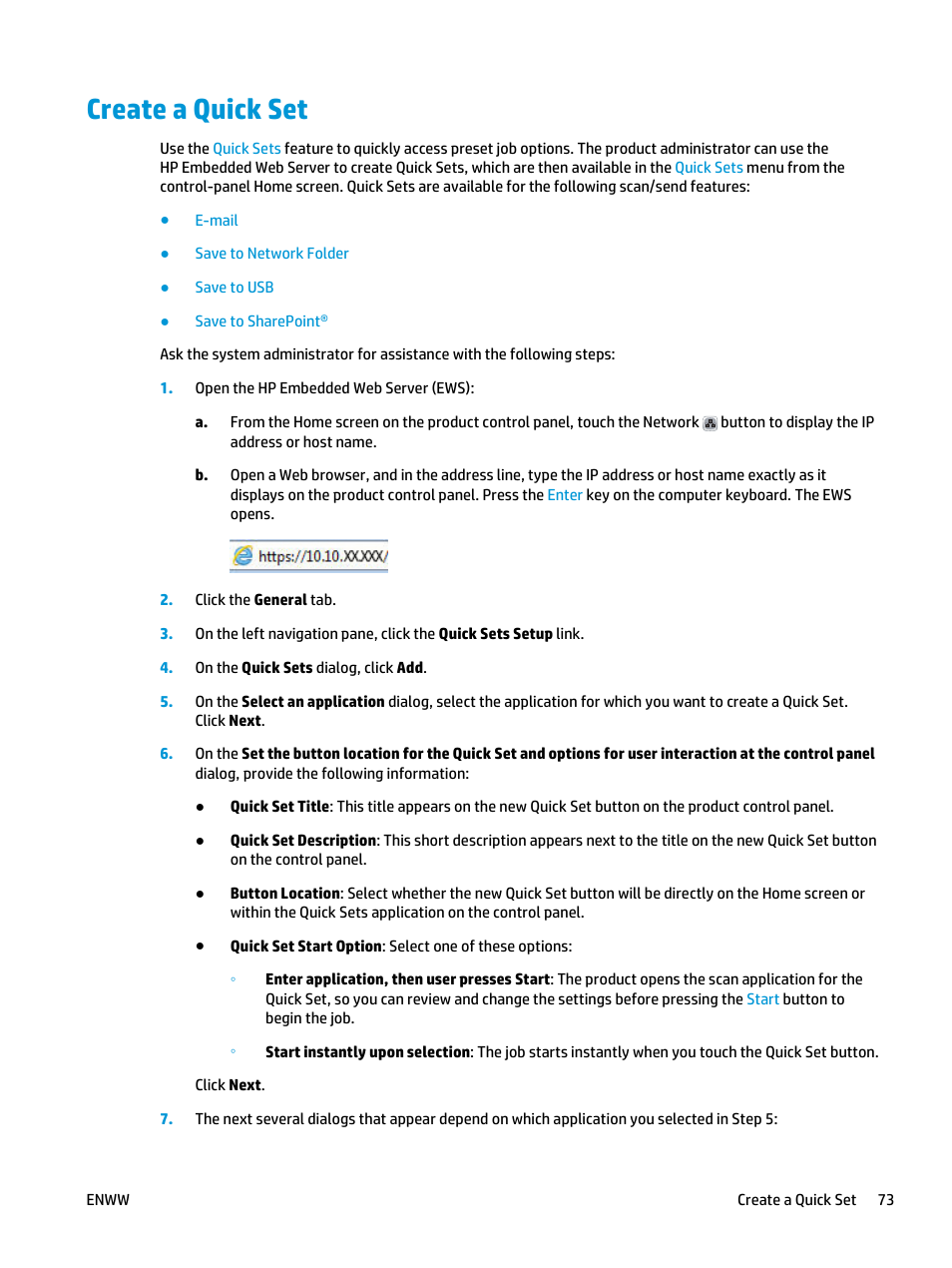 Create a quick set | HP Color LaserJet Enterprise Multifunction M680 Printer series User Manual | Page 85 / 198