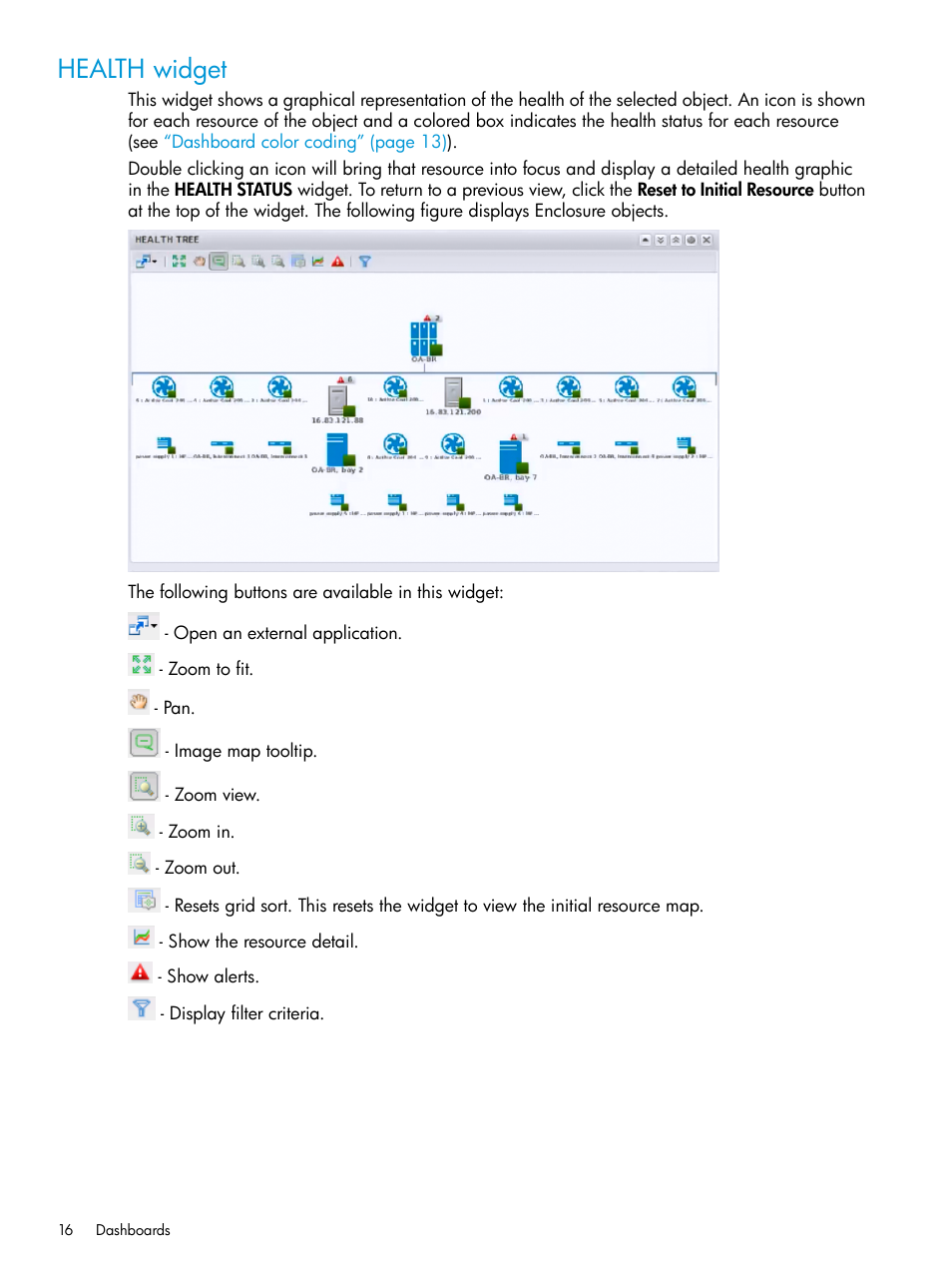 Health widget | HP OneView for VMware vCenter User Manual | Page 16 / 25