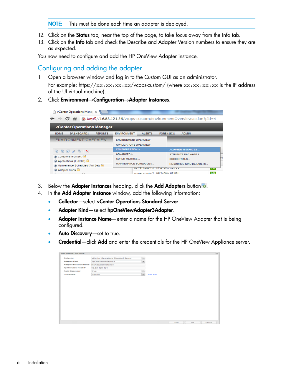 Configuring and adding the adapter | HP OneView for VMware vCenter User Manual | Page 6 / 25