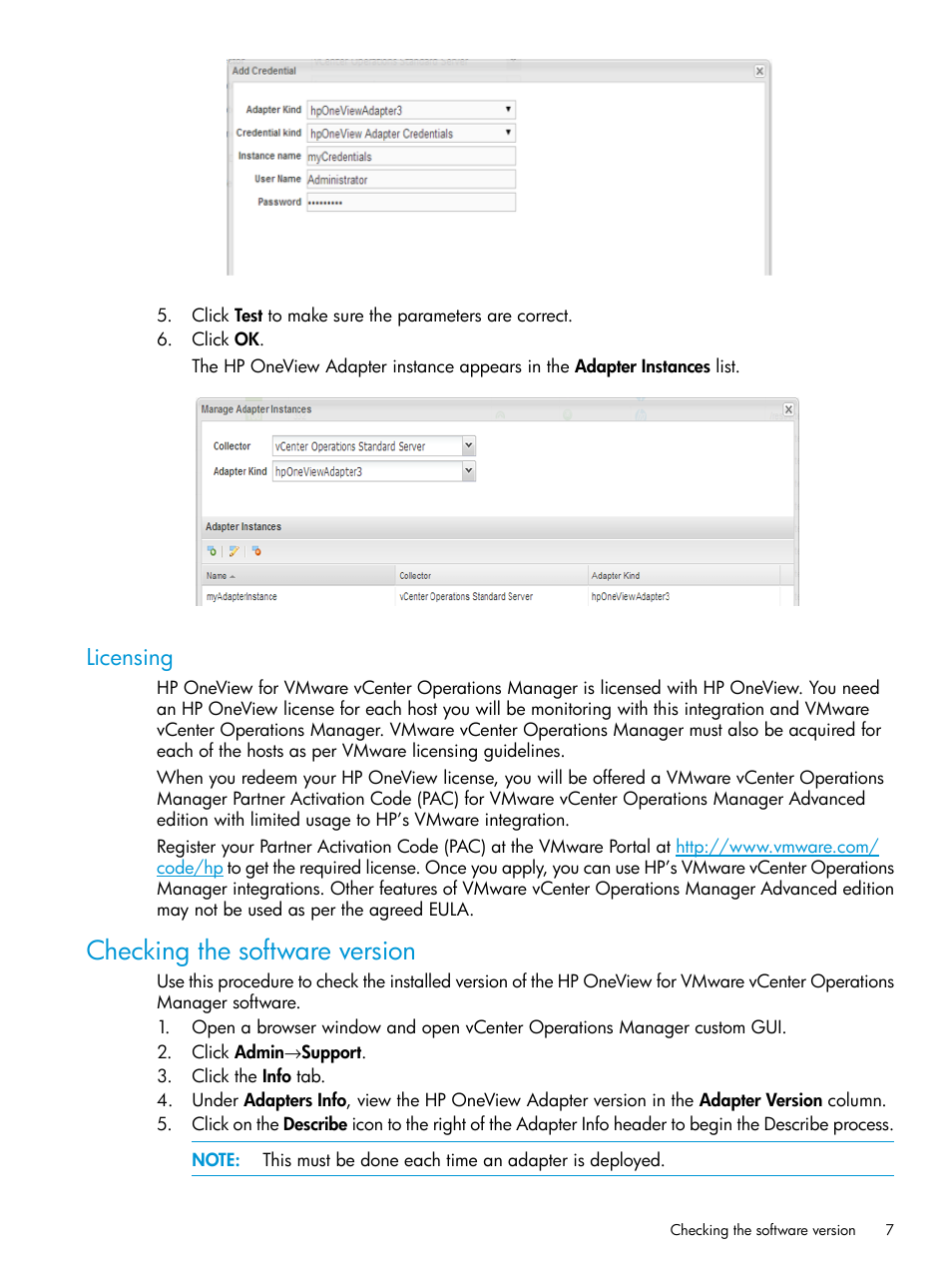 Licensing, Checking the software version | HP OneView for VMware vCenter User Manual | Page 7 / 25