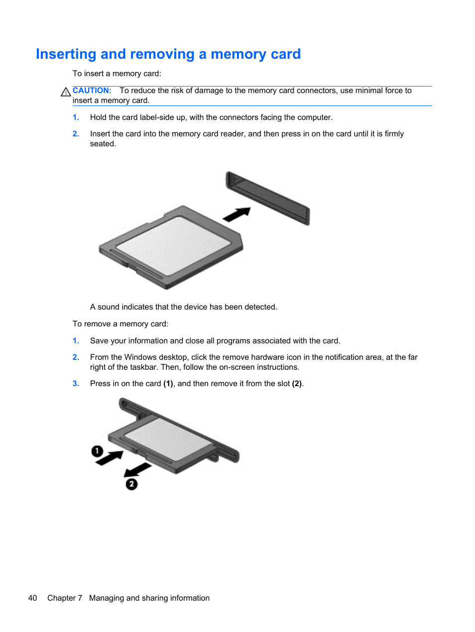 Inserting and removing a memory card | HP ENVY Recline 23-k119c TouchSmart All-in-One Desktop PC User Manual | Page 46 / 79