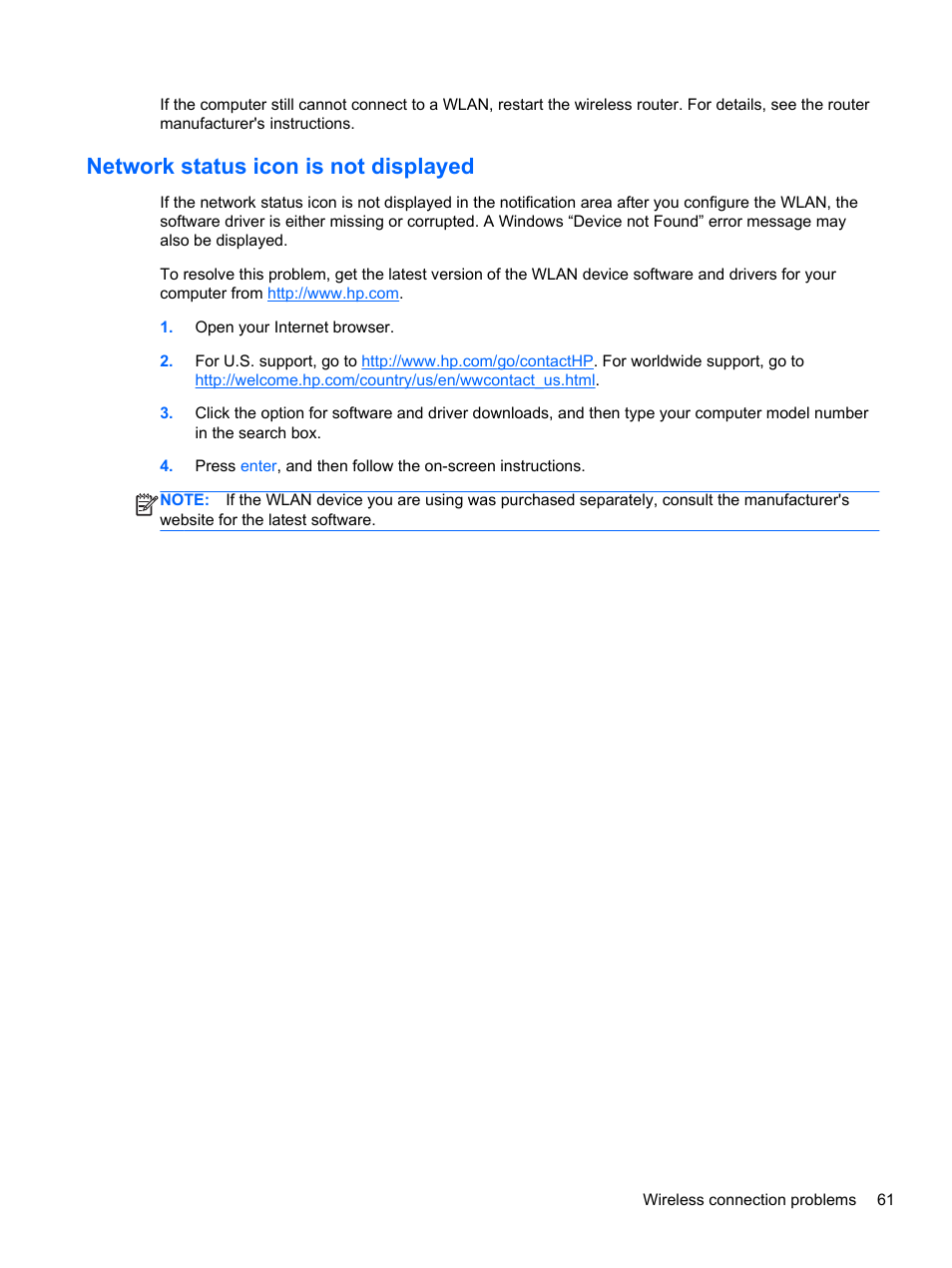 Network status icon is not displayed | HP ENVY Recline 23-k119c TouchSmart All-in-One Desktop PC User Manual | Page 67 / 79