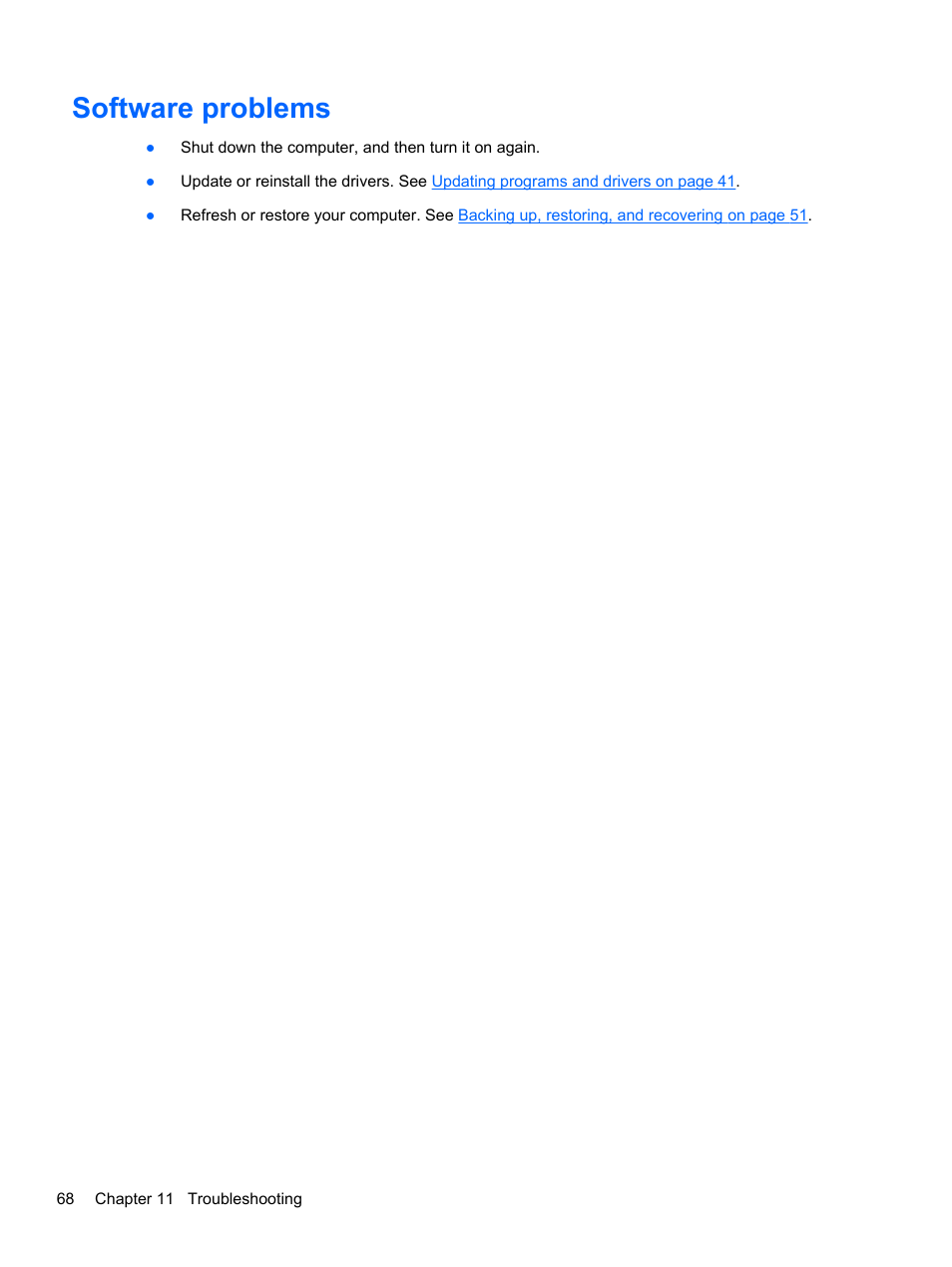 Software problems | HP ENVY Recline 23-k119c TouchSmart All-in-One Desktop PC User Manual | Page 74 / 79