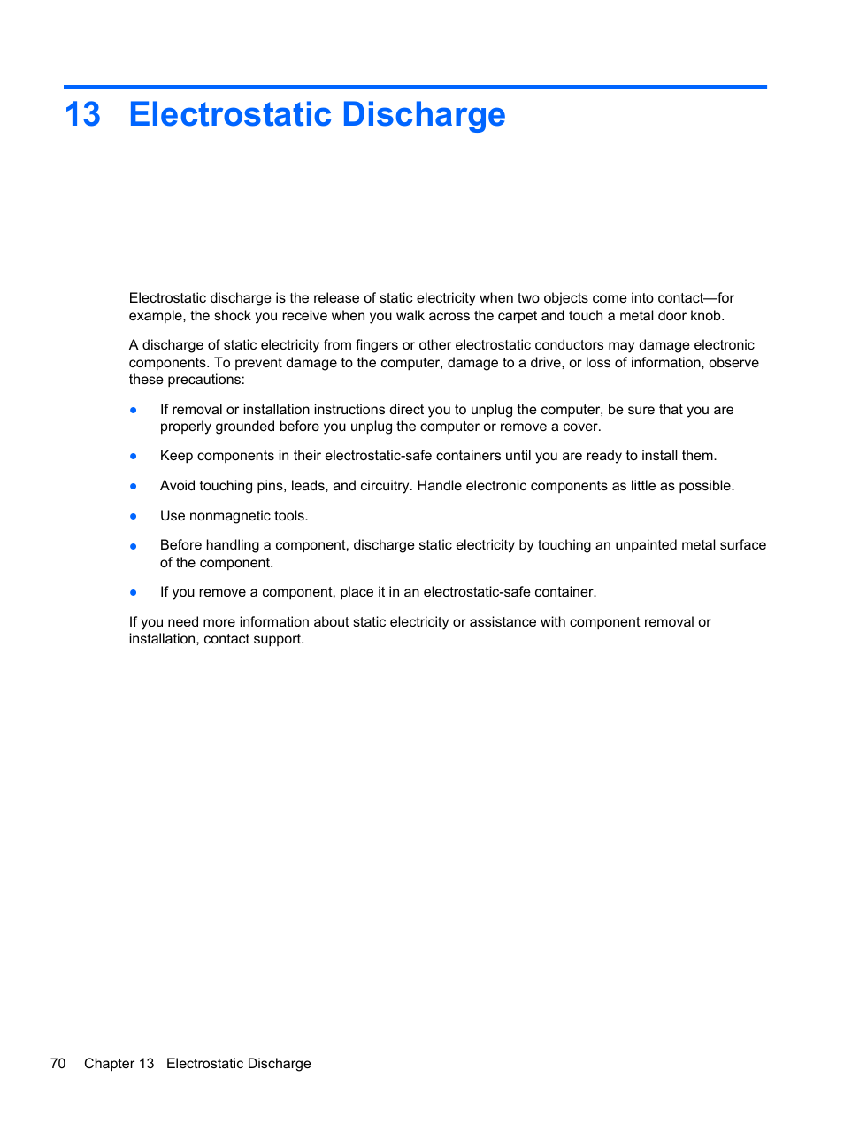 Electrostatic discharge, 13 electrostatic discharge | HP ENVY Recline 23-k119c TouchSmart All-in-One Desktop PC User Manual | Page 76 / 79