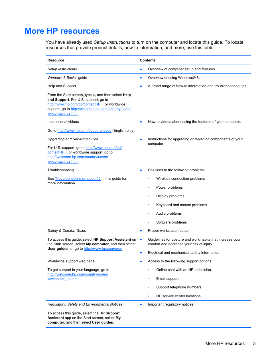 More hp resources, More hp resources 3 | HP ENVY Recline 23-k119c TouchSmart All-in-One Desktop PC User Manual | Page 9 / 79