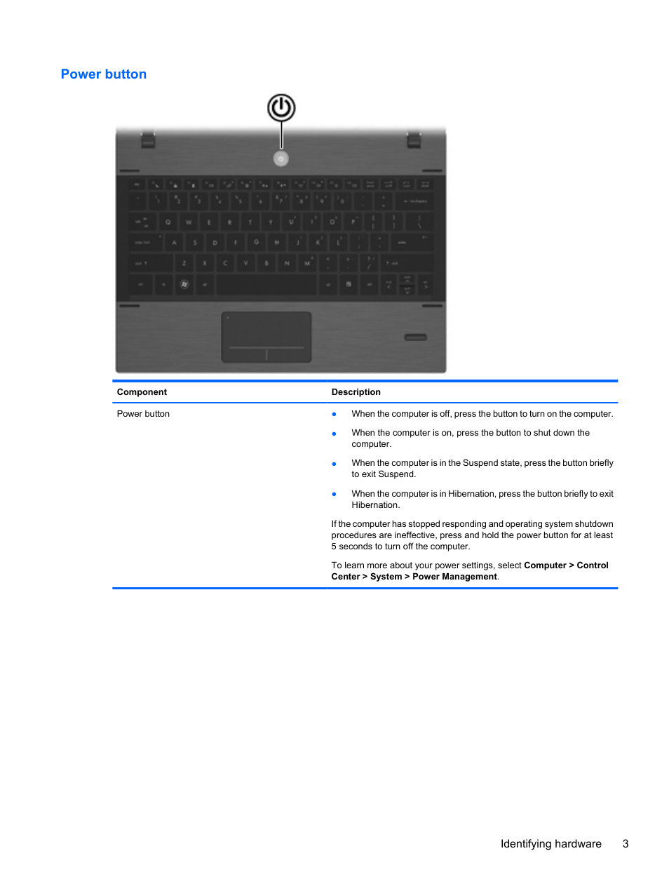 Power button | HP ProBook 5220m Notebook PC User Manual | Page 11 / 77