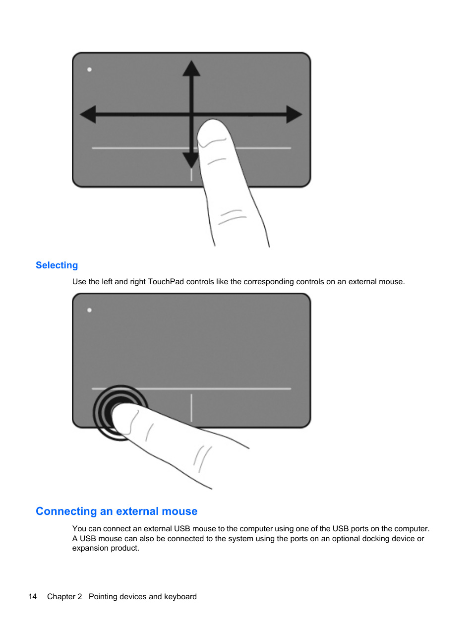 Selecting, Connecting an external mouse | HP ProBook 5220m Notebook PC User Manual | Page 22 / 77