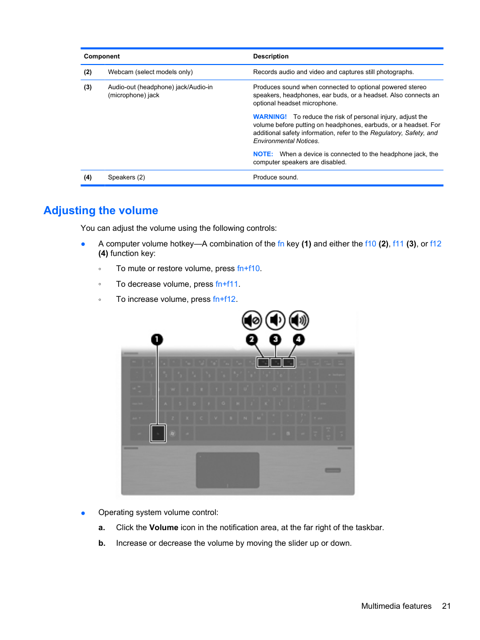 Adjusting the volume | HP ProBook 5220m Notebook PC User Manual | Page 29 / 77