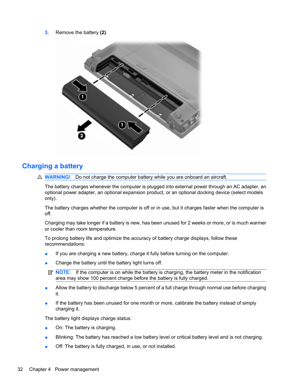 Charging a battery | HP ProBook 5220m Notebook PC User Manual | Page 40 / 77