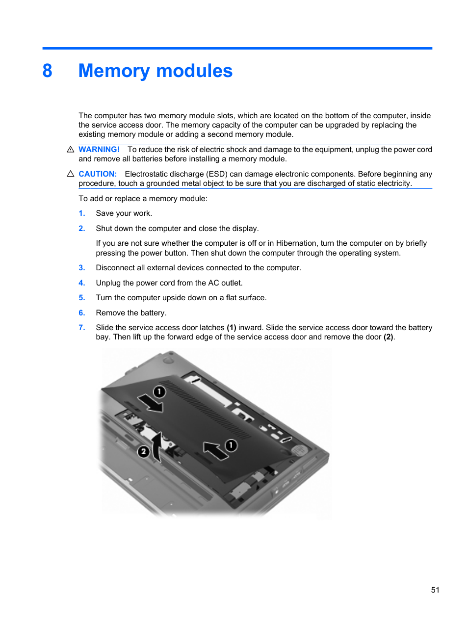 Memory modules, 8 memory modules | HP ProBook 5220m Notebook PC User Manual | Page 59 / 77