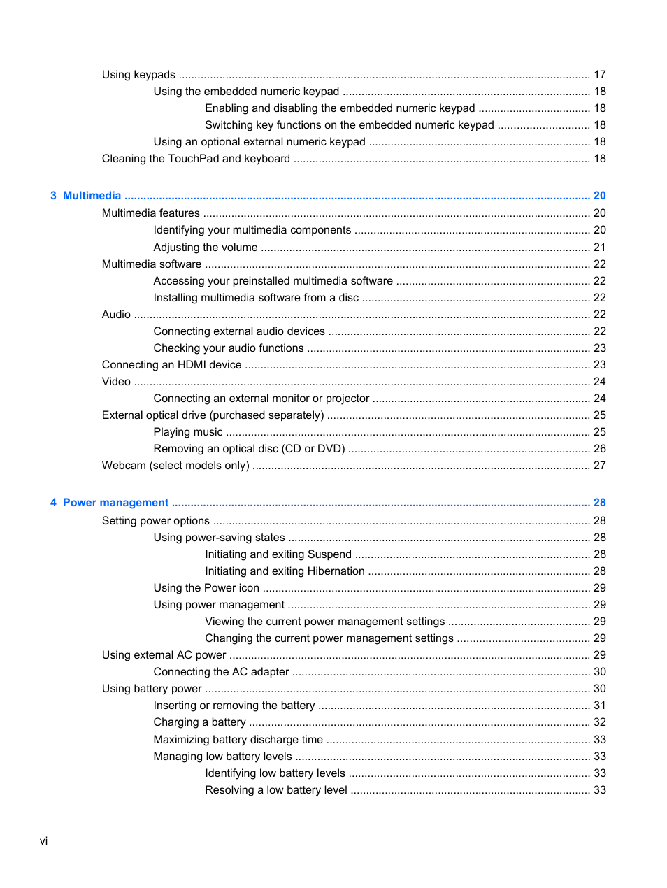 HP ProBook 5220m Notebook PC User Manual | Page 6 / 77