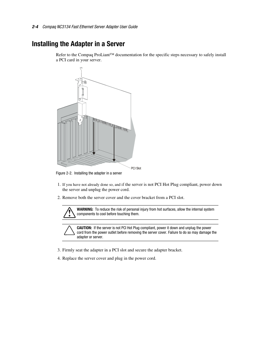 Installing the adapter in a server, Installing the adapter in a server -4 | HP NC6133 Gigabit Module 1000 LX User Manual | Page 17 / 33