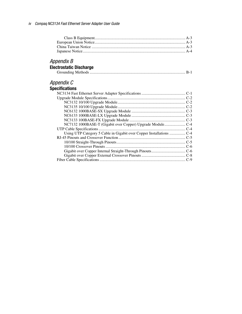 Appendix b, Appendix c | HP NC6133 Gigabit Module 1000 LX User Manual | Page 4 / 33