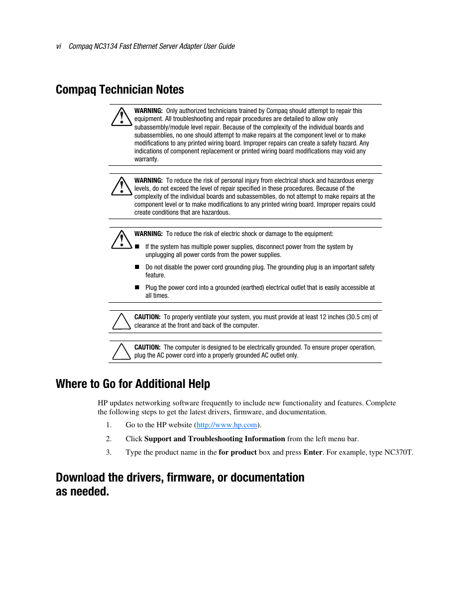 Compaq technician notes, Where to go for additional help | HP NC6133 Gigabit Module 1000 LX User Manual | Page 6 / 33