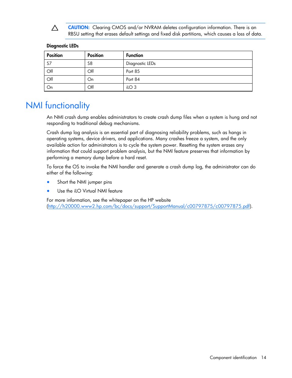 Nmi functionality | HP ProLiant DL385 G7 Server User Manual | Page 14 / 111