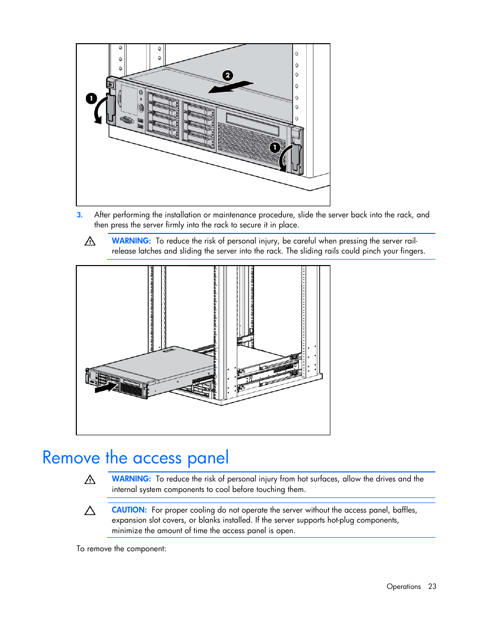 Remove the access panel | HP ProLiant DL385 G7 Server User Manual | Page 23 / 111