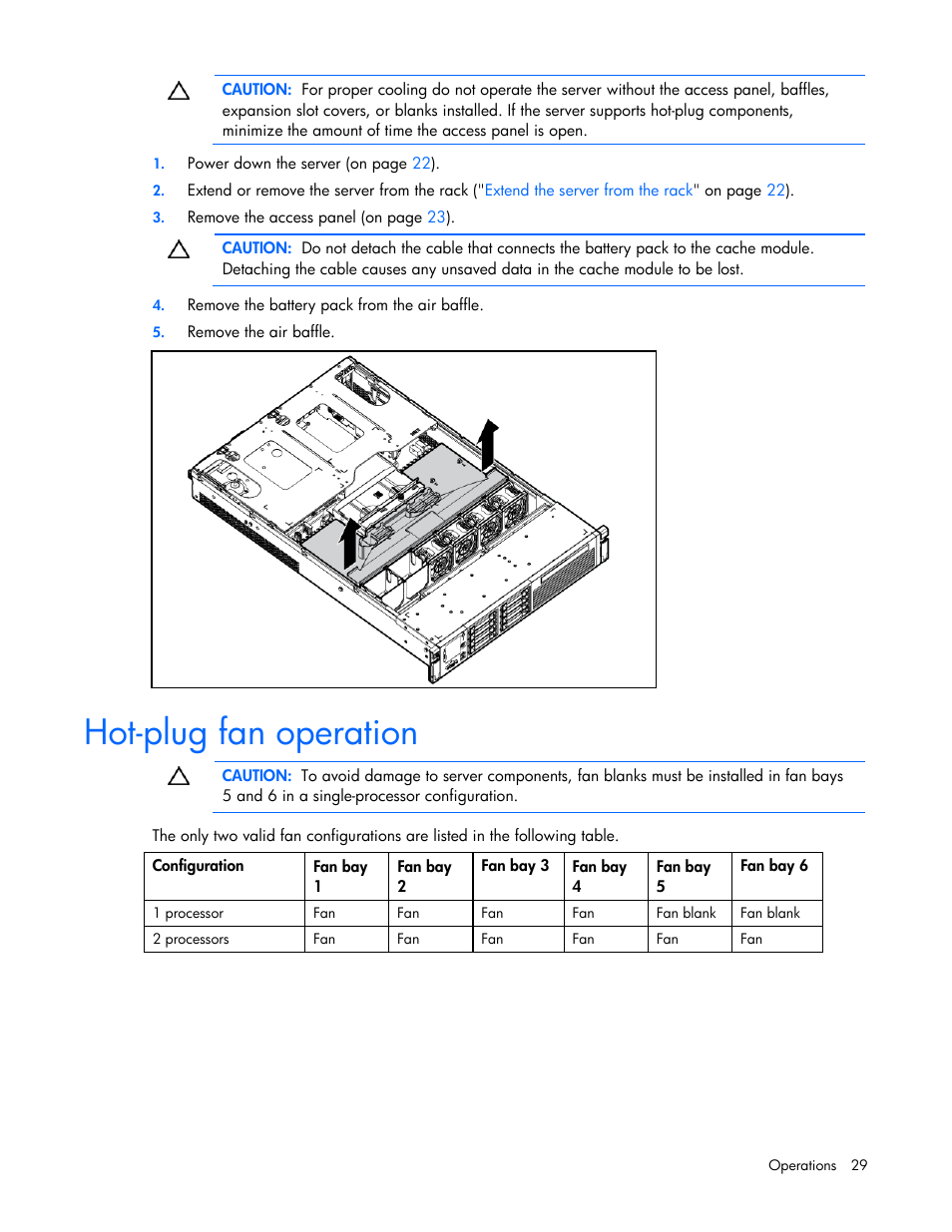 Hot-plug fan operation | HP ProLiant DL385 G7 Server User Manual | Page 29 / 111