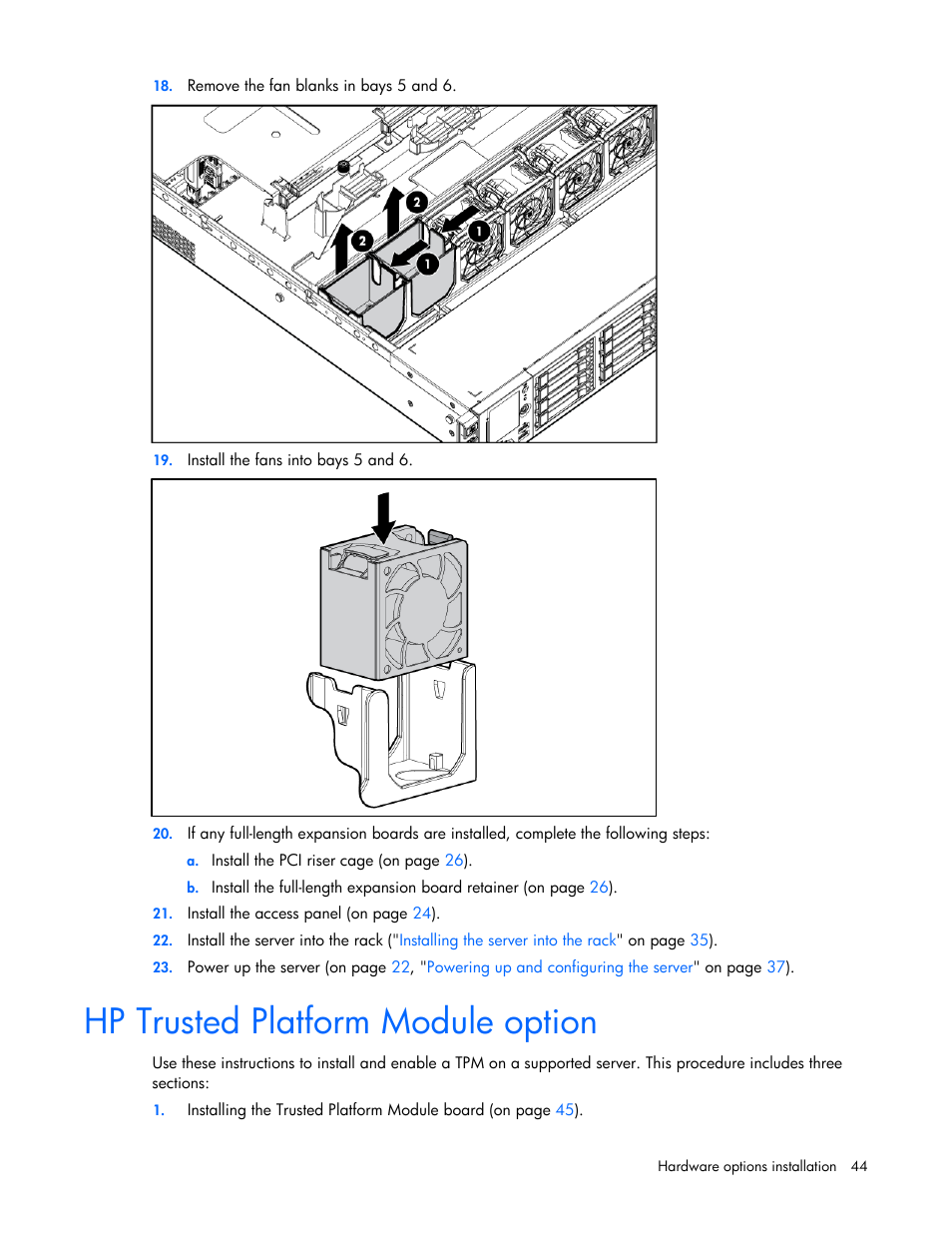 Hp trusted platform module option | HP ProLiant DL385 G7 Server User Manual | Page 44 / 111