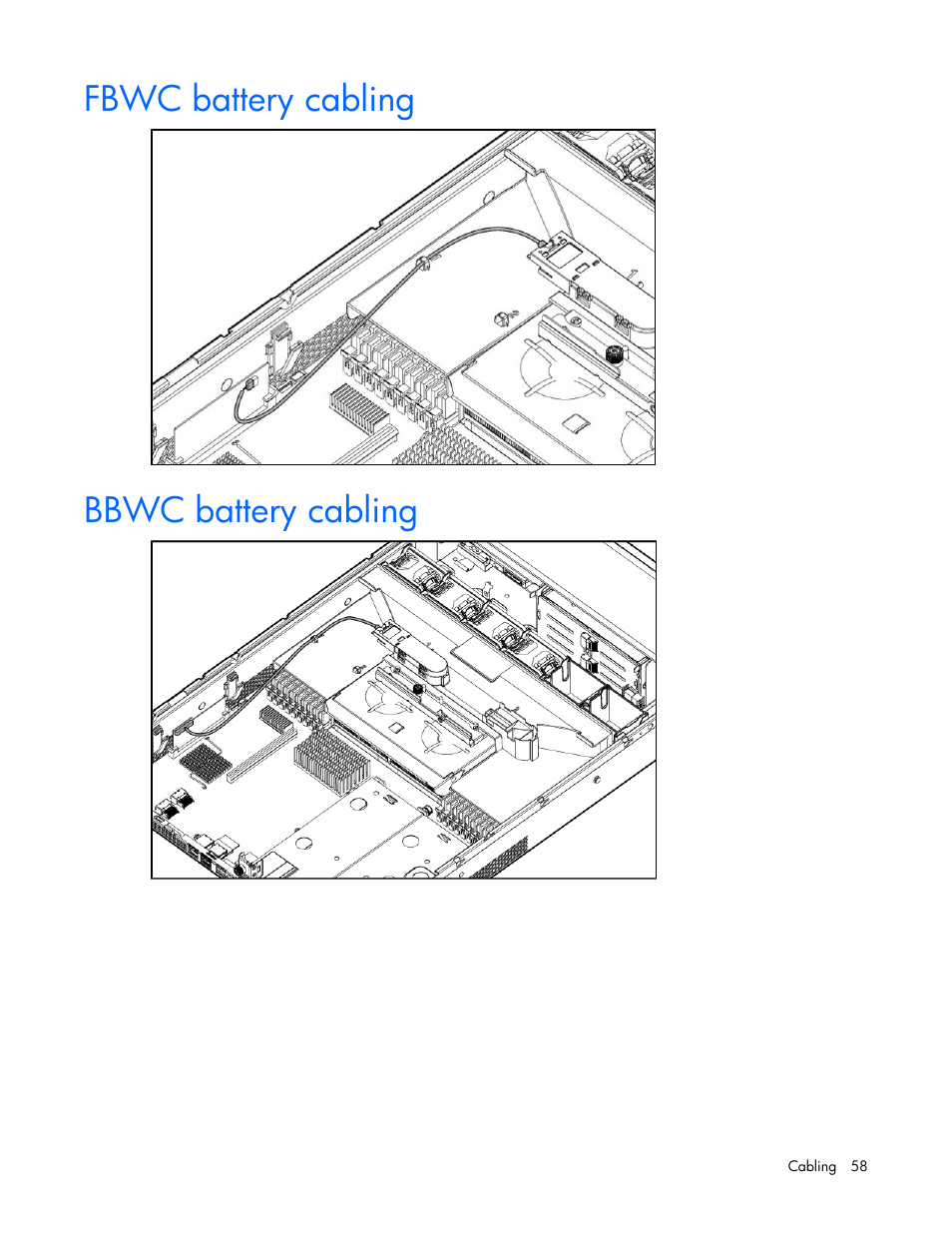 Fbwc battery cabling, Bbwc battery cabling, Fbwc battery cabling bbwc battery cabling | HP ProLiant DL385 G7 Server User Manual | Page 58 / 111