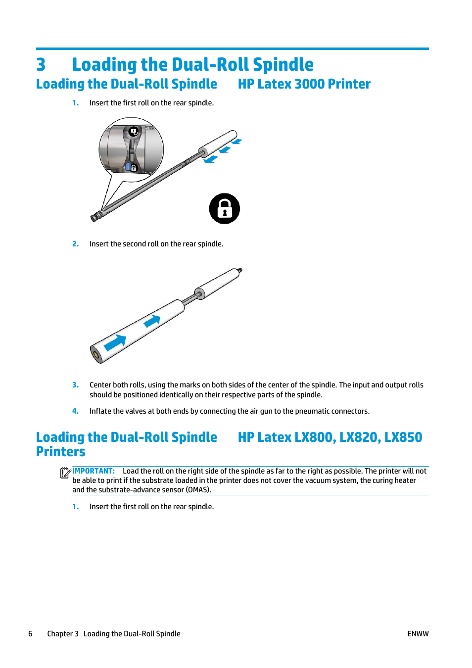 Loading the dual-roll spindle, 3 loading the dual-roll spindle, 3loading the dual-roll spindle | HP Latex 3000 Printer User Manual | Page 10 / 27