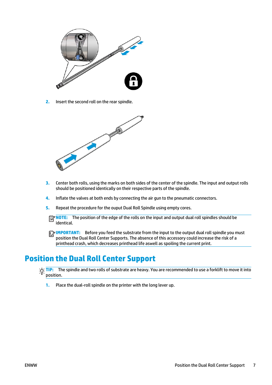 Position the dual roll center support | HP Latex 3000 Printer User Manual | Page 11 / 27