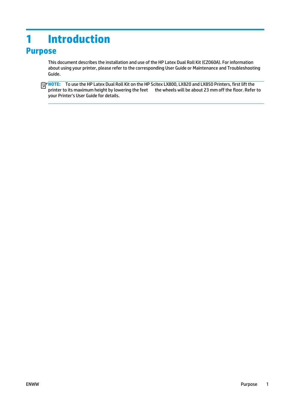 Introduction, Purpose, 1 introduction | 1introduction | HP Latex 3000 Printer User Manual | Page 5 / 27