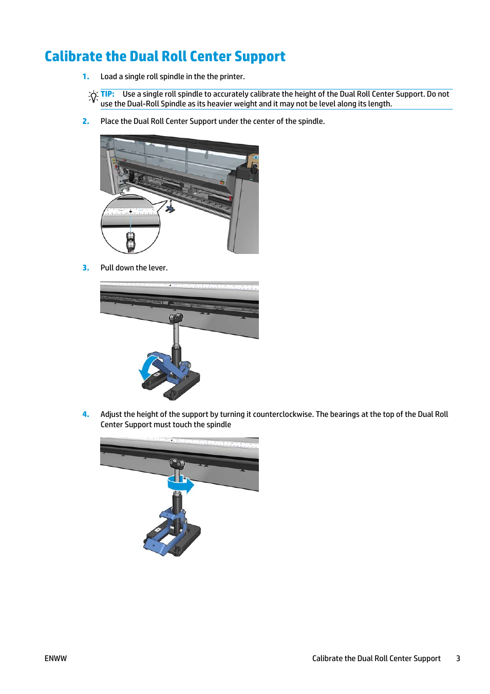 Calibrate the dual roll center support | HP Latex 3000 Printer User Manual | Page 7 / 27