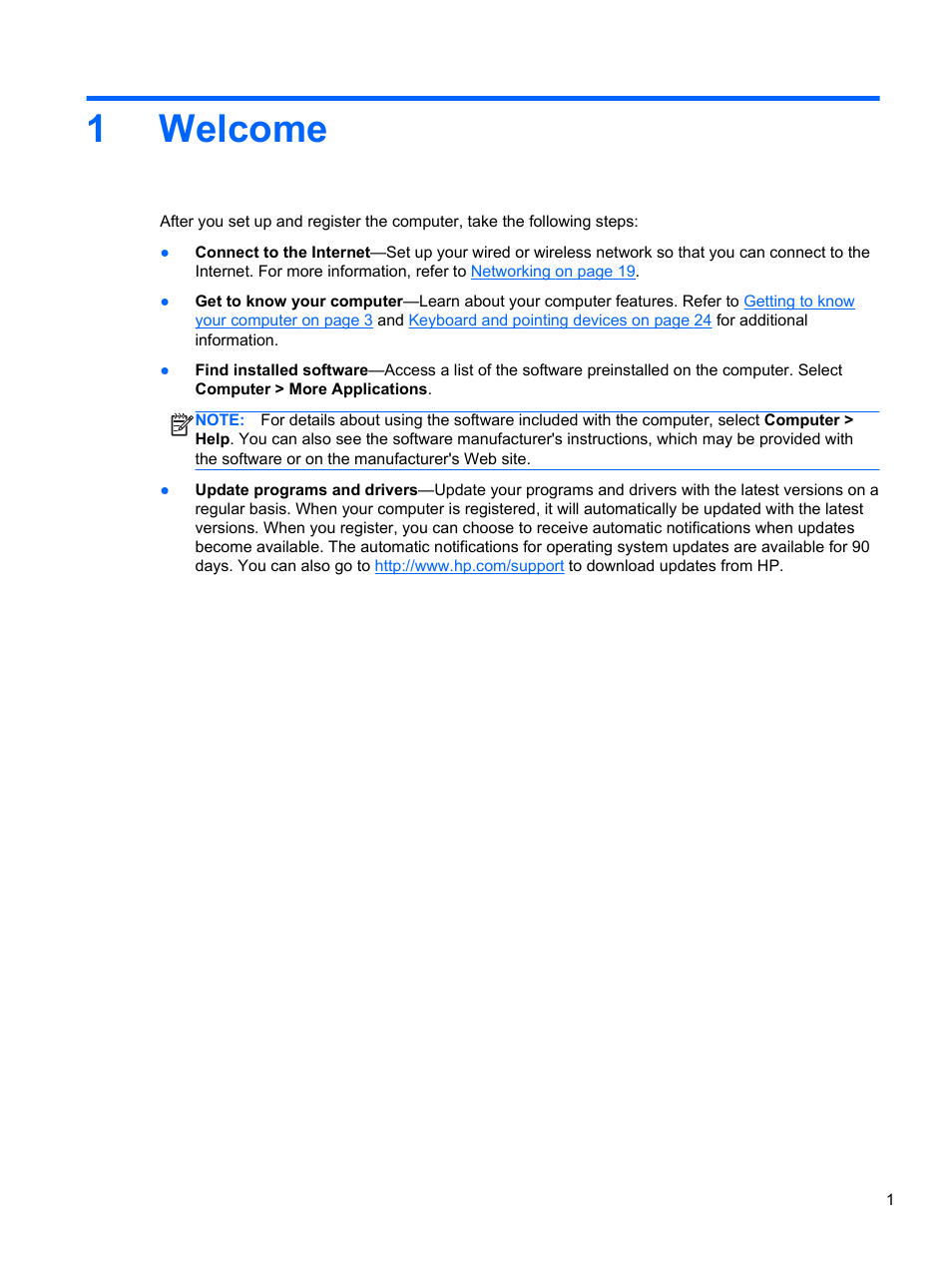 Welcome, 1 welcome, 1welcome | HP ProBook 4446s Notebook-PC User Manual | Page 11 / 100