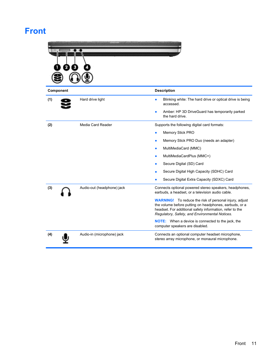 Front | HP ProBook 4446s Notebook-PC User Manual | Page 21 / 100