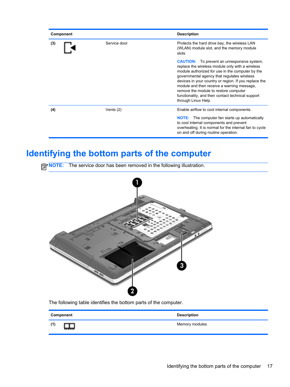 Identifying the bottom parts of the computer | HP ProBook 4446s Notebook-PC User Manual | Page 27 / 100