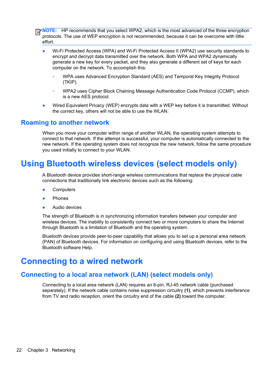 Roaming to another network, Connecting to a wired network | HP ProBook 4446s Notebook-PC User Manual | Page 32 / 100