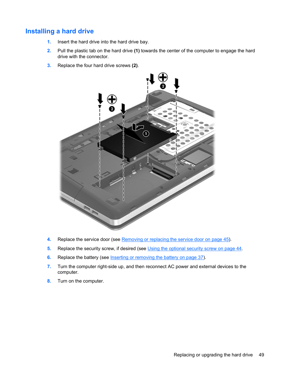 Installing a hard drive | HP ProBook 4446s Notebook-PC User Manual | Page 59 / 100