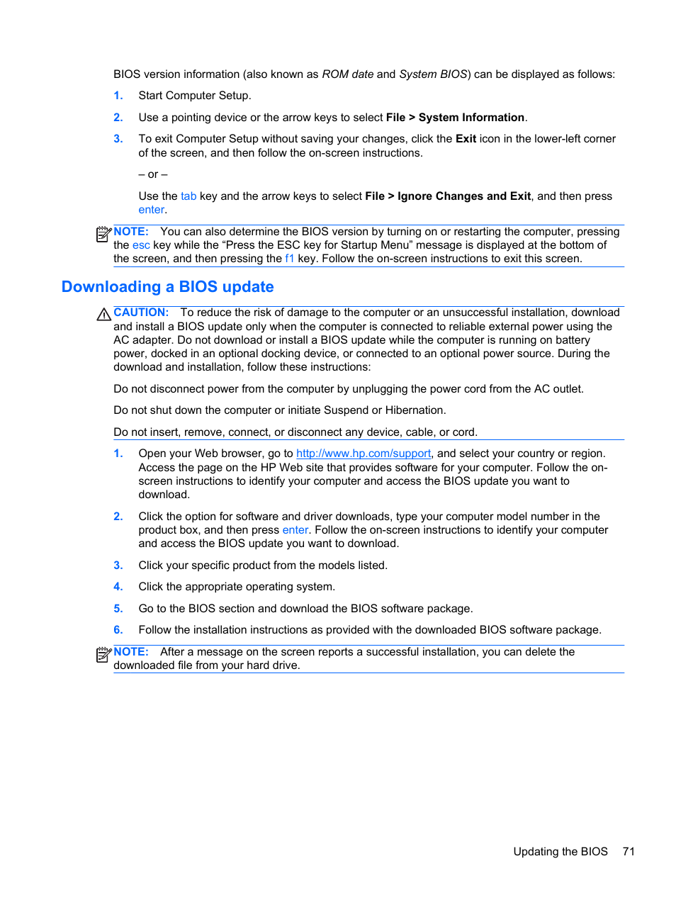 Downloading a bios update | HP ProBook 4446s Notebook-PC User Manual | Page 81 / 100