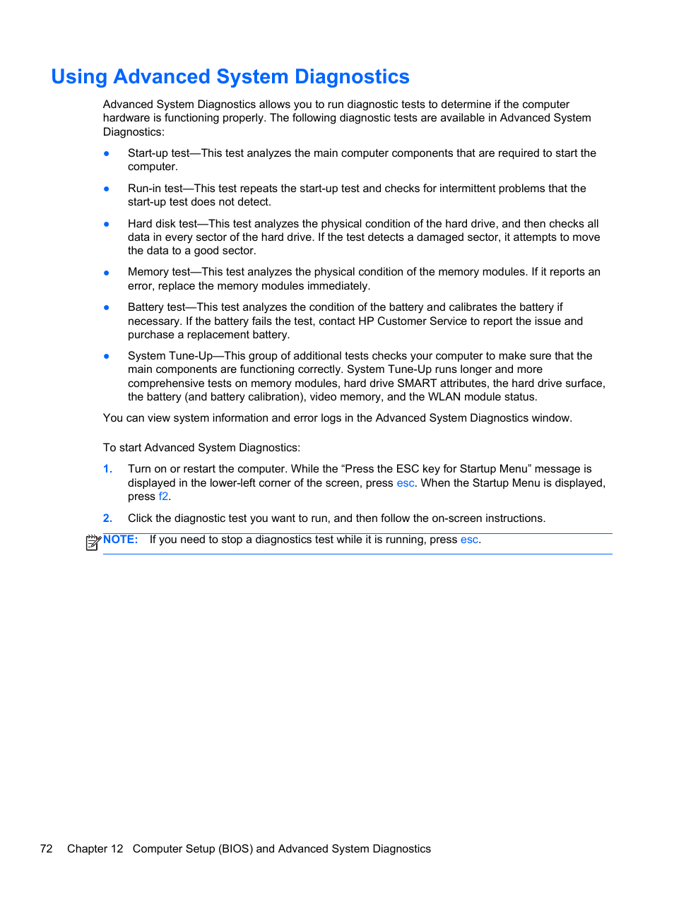 Using advanced system diagnostics | HP ProBook 4446s Notebook-PC User Manual | Page 82 / 100