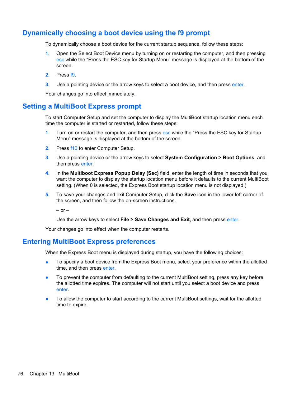 Setting a multiboot express prompt, Entering multiboot express preferences | HP ProBook 4446s Notebook-PC User Manual | Page 86 / 100