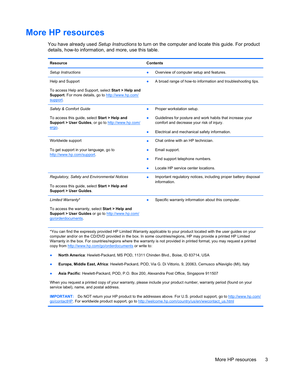 More hp resources, More hp resources 3 | HP Pavilion m6-1002xx Entertainment Notebook PC User Manual | Page 13 / 101