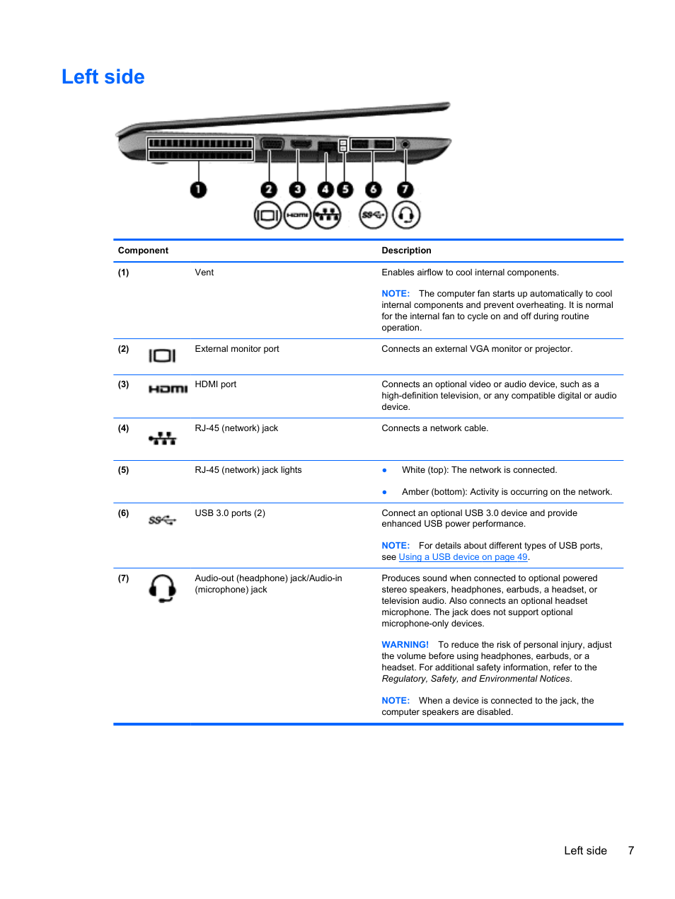Left side, Left side 7 | HP Pavilion m6-1002xx Entertainment Notebook PC User Manual | Page 17 / 101