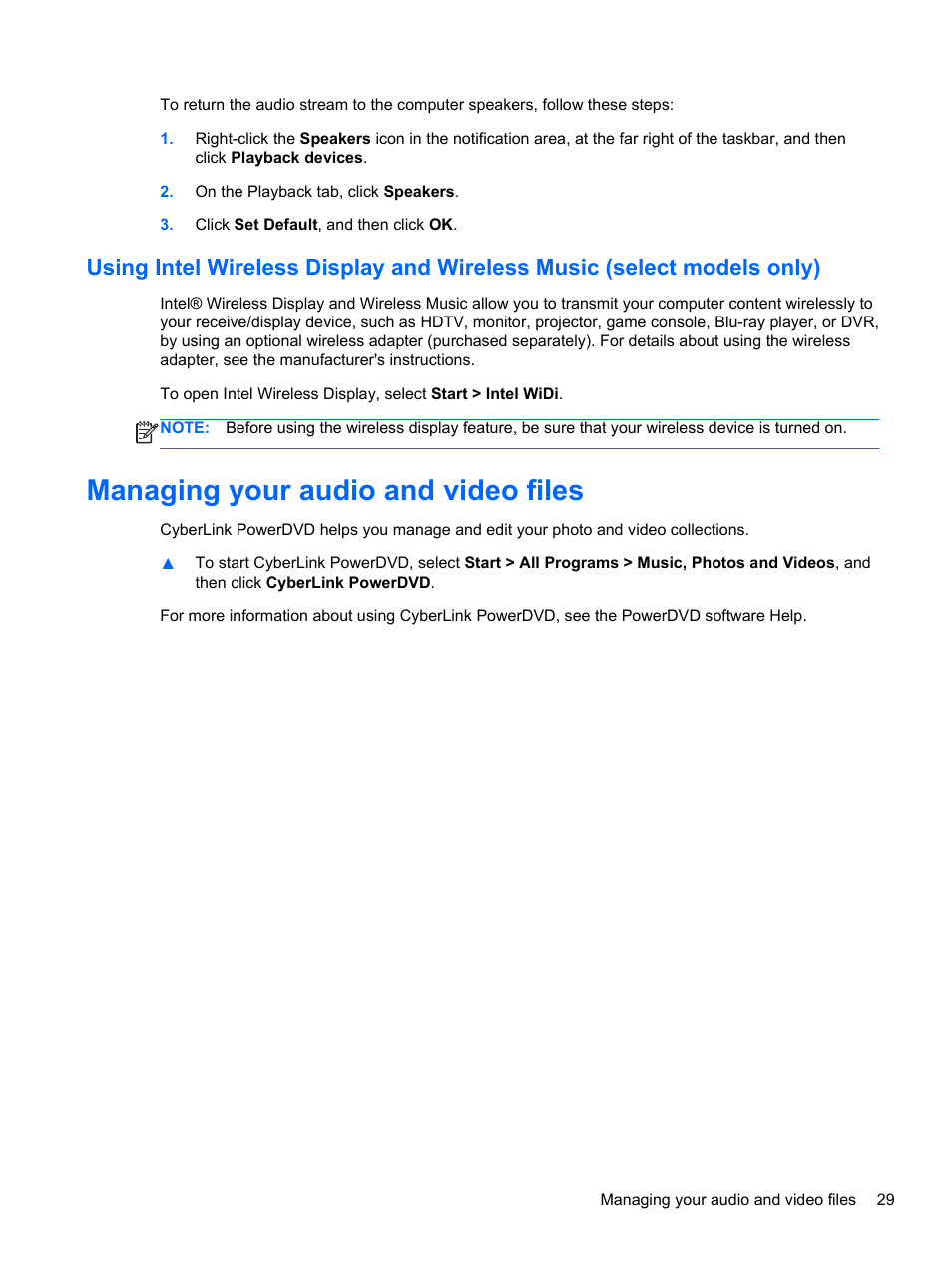 Managing your audio and video files | HP Pavilion m6-1002xx Entertainment Notebook PC User Manual | Page 39 / 101