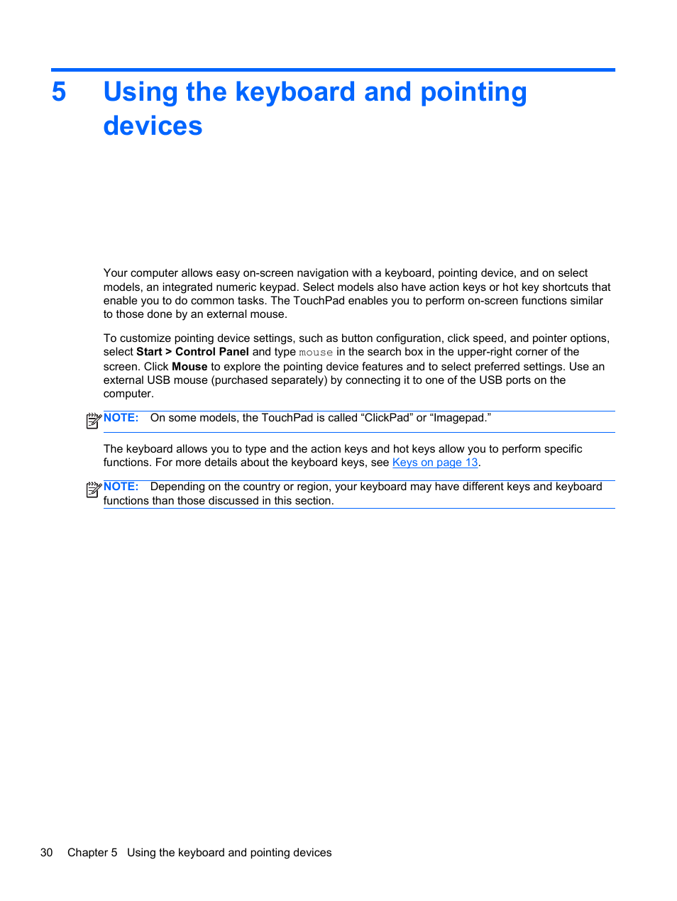 Using the keyboard and pointing devices, 5 using the keyboard and pointing devices, 5using the keyboard and pointing devices | HP Pavilion m6-1002xx Entertainment Notebook PC User Manual | Page 40 / 101
