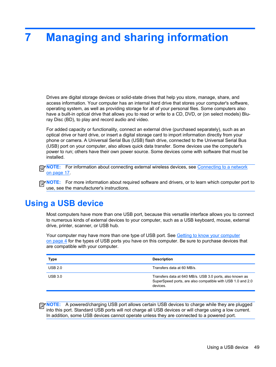Managing and sharing information, Using a usb device, 7 managing and sharing information | 7managing and sharing information | HP Pavilion m6-1002xx Entertainment Notebook PC User Manual | Page 59 / 101