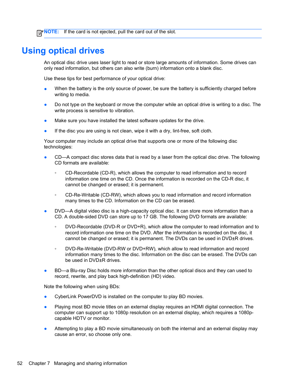 Using optical drives | HP Pavilion m6-1002xx Entertainment Notebook PC User Manual | Page 62 / 101