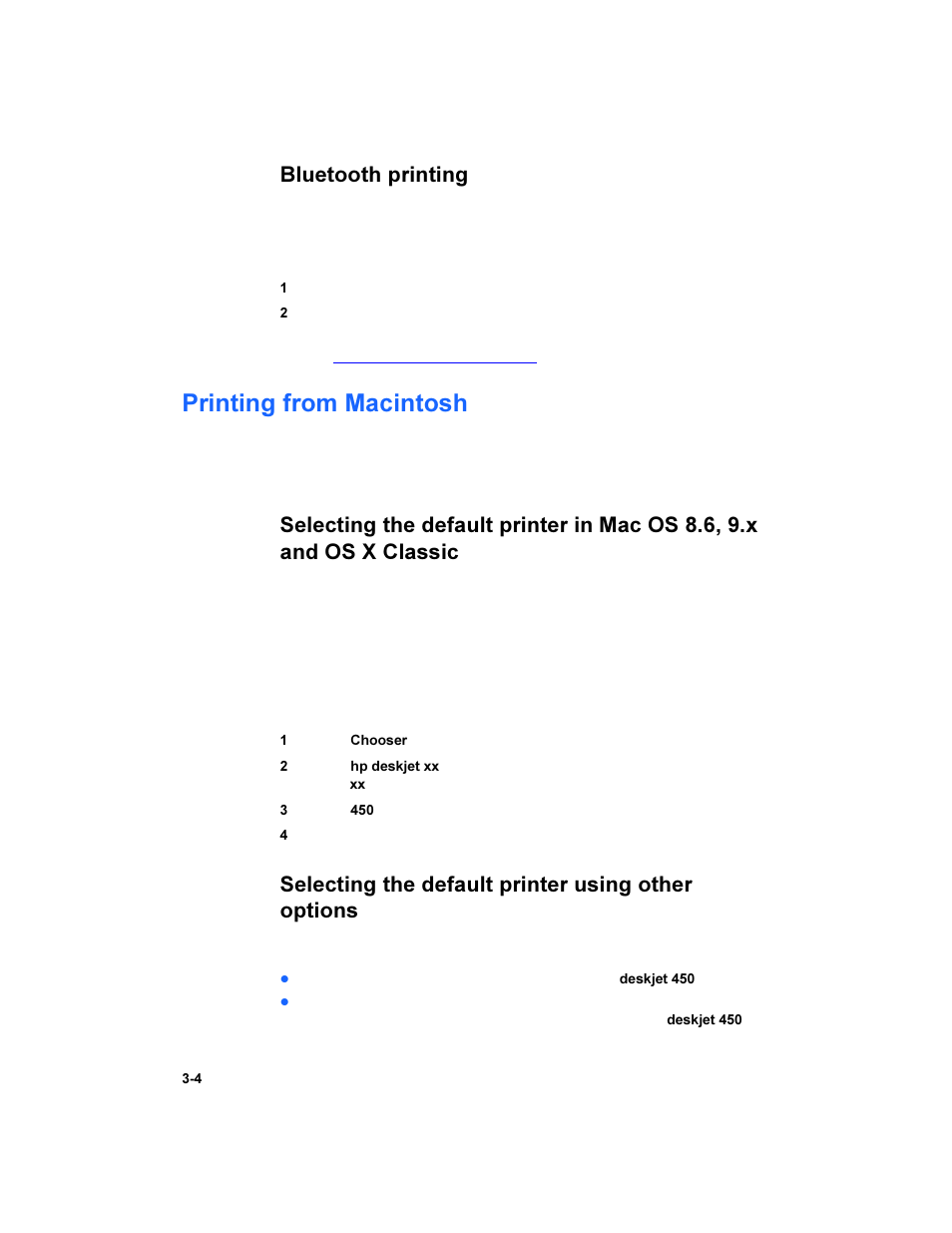 Bluetooth printing, Printing from macintosh, Selecting the default printer using other options | Bluetooth printing -4, Printing from macintosh -4 | HP Deskjet 450 Mobile Printer series User Manual | Page 26 / 86