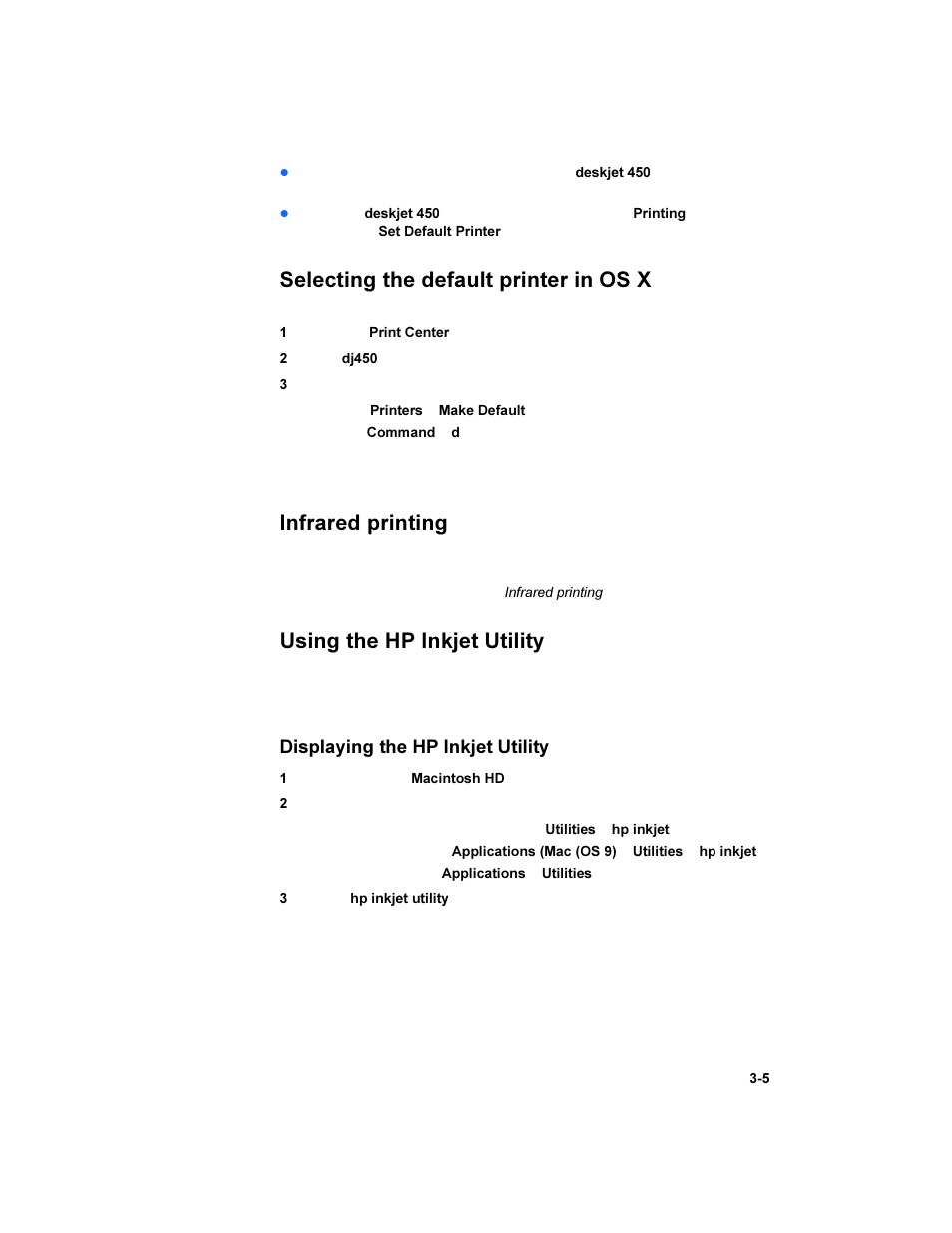 Selecting the default printer in os x, Infrared printing, Using the hp inkjet utility | Displaying the hp inkjet utility | HP Deskjet 450 Mobile Printer series User Manual | Page 27 / 86