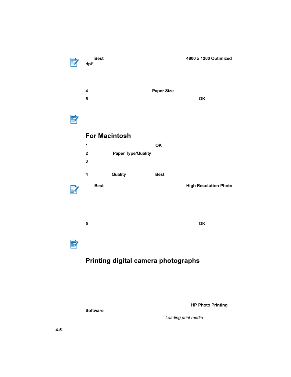 Printing digital camera photographs, Printing digital camera photographs -5, Printing digital camera | Photographs, For macintosh | HP Deskjet 450 Mobile Printer series User Manual | Page 34 / 86