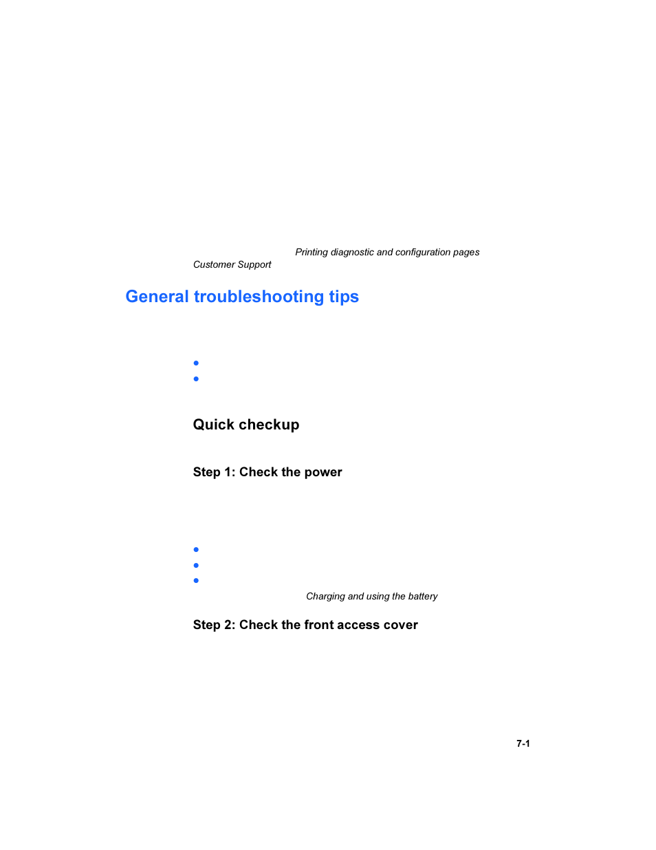 Troubleshooting, General troubleshooting tips, Quick checkup | General troubleshooting tips -1, Quick checkup -1 | HP Deskjet 450 Mobile Printer series User Manual | Page 49 / 86