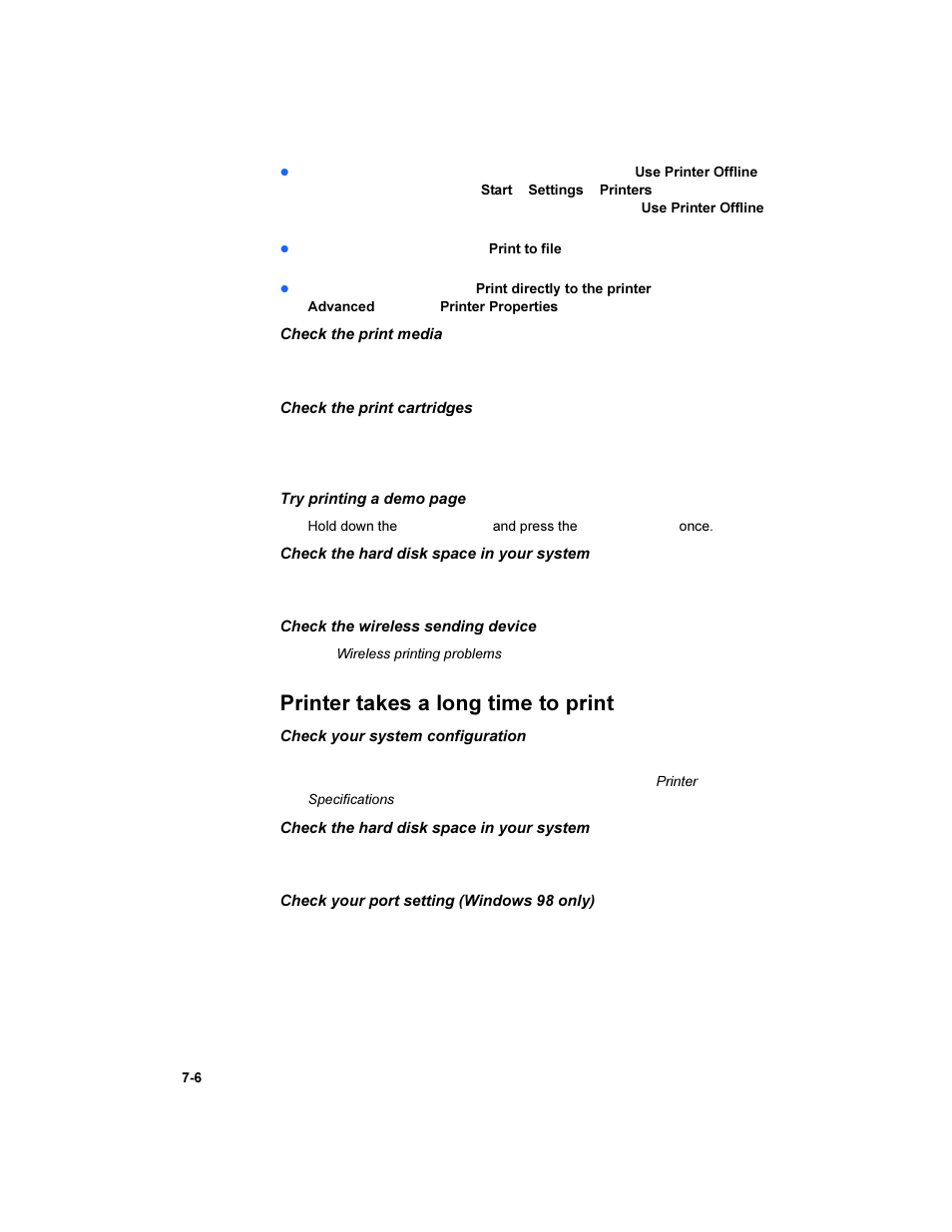 Printer takes a long time to print, Printer takes a long time to print -6 | HP Deskjet 450 Mobile Printer series User Manual | Page 54 / 86