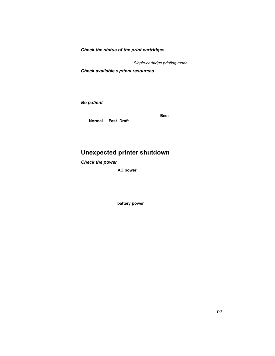 Unexpected printer shutdown, Unexpected printer shutdown -7 | HP Deskjet 450 Mobile Printer series User Manual | Page 55 / 86